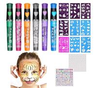 Shitafe Rotuladores de pintura facial, marcadores de pintura corporal - Kit de de maquillaje elegante de 6 colores con 9 plantillas | Seguro para pieles sensibles, palos marcadores de