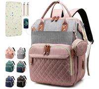 SHITIESHOU Mochila para pañales, bolsa de bebé, bolsa de pañales para papá, mamá, con almohadilla, 16 bolsillos, A Rosa Gris, L, Compacto