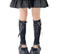SHITINGRM Calentadores de piernas de encaje con volantes para primavera, elegantes calcetines holgados con lazo y lazo para la pierna, calcetines transpirables