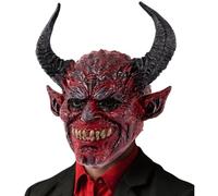 SHITOOMFE Diabla Mask, Devil Mask Scary Realistic Full Demon con buey Horn para Halloween, Masquerade, accesorios de cosplay, 13.4x14.6 pulgadas