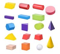 SHITOOMFE Formas Geométricas, Formas 3D para Enseñanza, 18 Bloques Geométricos de Madera, Bloques de Patrones Multicolores de Aprendizaje Preescolar para Útiles Escolares en el Hogar, Manipulantes 3D