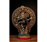 SHIVAJI ARTS Estatua de Shiva Nataraja bailando grande, estatua de Shiva Natraj bailando, escultura de latón de gran tamaño, figura de Shiv Nataraj, oro, arco iris, 10 x 43 x 55 cm