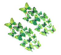 Shiwaki 24pcs 3D simulación Tridimensional Mariposa imán Etiqueta de la Pared decoración Etiqueta engomada del refrigerador decoración del hogar (Verde)