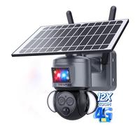 SHIWOJIA【12X Zoom】 4G Cámara Vigilancia Exterior, 360° 3K PTZ Cámaras Inalambrica Solar con Batería, PIR Detección de Movimiento, Audio Bidireccional, Alarma con Luz Roja y Azul