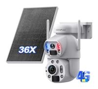 SHIWOJIA Cámara Exterior inalámbrica Solar, 6MP 36X Zoom cámara 4G Solar, Doble PIR detección Humana/visión Nocturna Color/Lente doble/IP66, Blanco