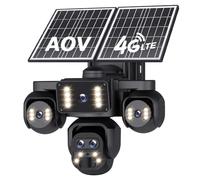 SHIWOJIA Cámara solar 4G AOV 【Cinco lentes】 Cámara CCTV inalámbrica para exteriores de 20100 mAh, zoom 10X, detección humana HD de 20 MP, batería independiente 24/7, visión nocturna a color, IP66