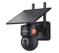 SHIWOJIA Cámara Solar Exterior WiFi Inalámbrica, Tuya Exterior, 2K Smart Life, PTZ 360°, Visión Nocturna a Color, Audio Bidireccional, Sirena PIR (Negro)