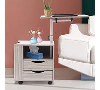 Shiyinge Mesita de noche ajustable, mesa giratoria para portátil con cajones, 70-90 cm de altura, 50 x 40 x 46 cm, color blanco