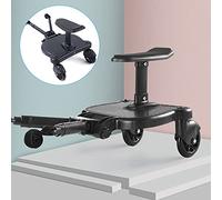 Shiyinge Tabla auxiliar para silla de paseo con asiento y correa de almacenamiento, tabla de pie, para accesorios de cochecito, adaptador universal, color negro, hasta 3-6 años, máx. 25 kg