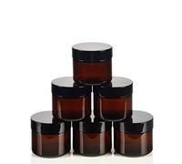 SHiZAK 60 ml 2oz ámbar redondo tarros de cristal con tapas negras y forro interior blanco ideal para cosméticos y crema facial loción/aceite esencial/uso de aromaterapia (Pack de 6)