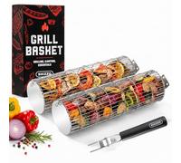 SHIZZO Cesta de asado resistente y rodante, Manija extraíble, juego de 2