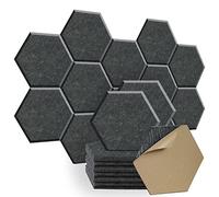 SHJADE 12 paneles acústicos, acolchado hexagonal a prueba de sonido, paneles de amortiguación de sonido autoadhesivos de 12 x 10 x 0.4 pulgadas (negro sésamo)