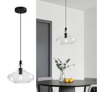SHJNGMY Lámpara colgante de vidrio moderno E26 sombra de vidrio transparente isla negra de granja colgante para la iluminación colgante de la cocina sobre el lavabo dormitorio comedor (Negro-A)