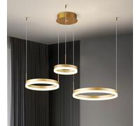 SHJNGMY moderno oro anello candelabro a LED cerchio geometrico lampade a sospensione 3 anelli lampade a soffitto alto soffitto foyer candelabro per soggiorno pranzo camera da letto