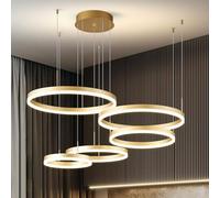SHJNGMY moderno oro anello candelabro a LED cerchio geometrico lampade a sospensione 5 anelli lampade a soffitto alto soffitto foyer candelabro per soggiorno pranzo camera da letto