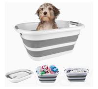 SHJOEE Plegable Bañera para Perros Multifuncional Caja Almacenamiento Cesta Colada Plegable 40L Cesto Ropa Sucia Limpia Cubo Plástico Estanco Organizador Portátil Bañera para Pequeños Medianos y Gatos