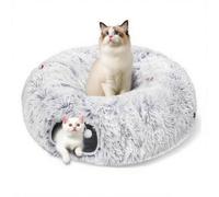 SHJOEE Túnel de juguete para gatos con cama, túneles de juego multifuncionales con bola y agujeros de mirada, cama plegable con cojín de felpa lavable, juguetes interactivos para gatos, gatitos