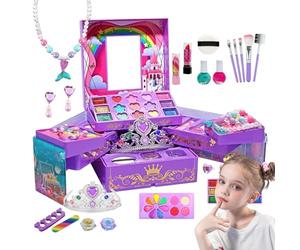 shjxi Maletín de Maquillaje para Niñas,Accesorios realistas Lavables para disfrazarse | Set de Maquillaje para Niñas Pequeñas - para Disfraces, Bailes, Sesión de Fotos, , Cumpleaños, San Valentín,