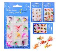 shjxi Señuelo de pesca con mosca para truchas, 48 accesorios de pesca, juego de señuelos de pesca portátil, para pescadores, pescadores, aguas dulces, lagos, ríos, arroyos, estanques, hombres, padres