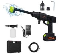 Shkalacar 21 V limpiador de alta presión con batería, pistola de limpieza a presión manual con 1 batería, batería incluida, con boquilla 6-en-1, rociador de espuma portátil para regar, limpiar, lavar