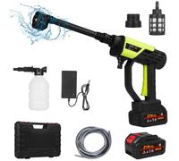 Shkalacar 21V Hidrolavadora Inalámbrica, limpiadora Portátil con 2 Baterías, Boquilla 6 en 1, Cañón de Espuma, Manguera de 16 Pies para Riego, Limpieza, Lavado de Autos, Lavado de Pisos