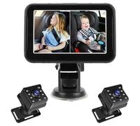 Shkalacar Cámara de Coche para Bebé de Doble Canal de 5 Pulgadas 1080P con 2 Cámaras de Visión Nocturna IR y Ángulo de Vista Amplio de 150° para Asiento Mirando hacia Atrás, Seguridad