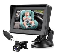 Shkalacar Cámara para Automóvil de bebé, Monitor Orientado hacia Atrás de 4,3 Pulgadas con Visión Nocturna y ángulo Visión Amplio 150°, Rotación 360° para Bebés y Niños P