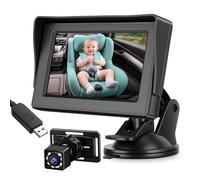 Shkalacar Cámara para Automóvil de bebé, Pantalla IPS de 4,3 Pulgadas, Visión Nocturna, Gran Angular 150 Grados, Rotación 360 Grados, Espejo Asiento Orientado hacia ATR (with USB Cable)