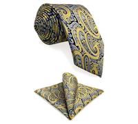 Shlax&Wing Corbata para hombre Corbatas Amarillo Azul Paisley Seda Moda Boda