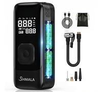 SHMALA Compresor de aire portátil para inflador de neumáticos, compresor de aire inalámbrico con medidor digital, luz LED, banco de energía y bomba de aire de neumáticos de apagado automático para