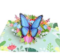 SHMEKUN Tarjetas de felicitación florales 2pc 3D Butterfly Flower Decoración Tarjeta De Invitación De Invitación De Invitación-Carta de primavera (20x15cm)