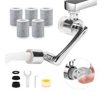 SHMSHNG Grifo de filtro de agua, extensión de grifo, accesorio giratorio de 1080 ° con 5 elementos de filtro de carbón activo, dos modos de pulverización, adaptador de grifo para baño y cocina