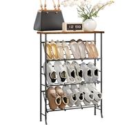 SHMSHNG Zapatero de metal estrecho con 4 niveles, apilable, pequeño zapatero, organizador para 12-16 pares de zapatos, estante para zapatos para entrada, pasillo, salón, dormitorio