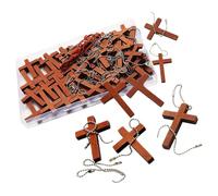 Shntig 70 collares con colgante de cruz de madera con cadena de cuentas para eventos temáticos religiosos, bodas, fiestas de cumpleaños, colgantes portátiles