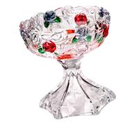 Shntig Bandeja de cristal con relieve de rosas hecha a mano con patas altas para arreglos sofisticados de mesa, cuenco multifuncional