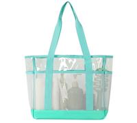 Shntig Bolsa de malla junto a la piscina con paneles transparentes, gran bolsa de transporte para día de playa con almacenamiento fácil de ver y acceso al bolsillo exterior, bolsa grande para