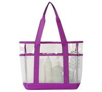 Shntig Bolsa de malla junto a la piscina con paneles transparentes, gran bolsa de transporte para día de playa con almacenamiento fácil de ver y acceso al bolsillo exterior, bolsa grande para