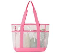 Shntig Bolsa de malla junto a la piscina con paneles transparentes, gran bolsa de transporte para día de playa con almacenamiento fácil de ver y acceso al bolsillo exterior, bolsa grande para