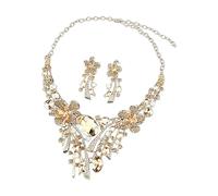 Shntig Juego de joyas de flores de cristal de moda en varios colores, juego de collar y aretes, perfecto para fiestas y uso diario, joyería floral geométrica, One Size, como se describe, como se