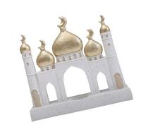 Shntig Torre decorativa de mezquita dorada y blanca islámica, decoración de mesa de Ramadán, decoración del hogar, decoración de regalo