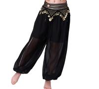 Shntig Traje de danza del vientre Pantalones Harems de monedas Pantalones de actuaciones escénicas árabes indias Bloomers de monedas de danza del vientre Regalos Harems de lentejuelas con abertura