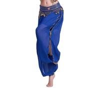 Shntig Traje de danza del vientre Pantalones Harems de monedas Pantalones de actuaciones escénicas árabes indias Bloomers de monedas de danza del vientre Regalos Harems de lentejuelas con abertura