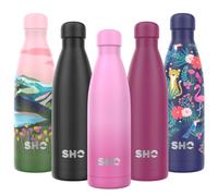 SHO Botella de agua de acero inoxidable, a prueba de fugas, sin BPA, sin sudor, termo de metal de doble pared con aislamiento al vacío, original 2,0-12 horas de calor 24 horas de frío (500 ml, Deux Ro