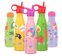 SHO Botella para niños, termo de acero inoxidable de doble pared y aislamiento definitivo, 12 horas de calor y 24 horas de frío, 260 ml, 375 ml, sin BPA (sirena en el corazón con tapa con pajita, 375