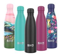 SHO Bottle - Botella Última Aislada por Vacío de Doble Pared de Acero Inoxidable, Botella de Agua y Vaso - 12 Horas Caliente & 24 Fría - Sin BPA - Garantía de (Jet Black 2.0 - Powder Coated, 750ml)