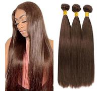 Shoaiye Extensiones de cabello humano de hueso recto de hueso, extensiones de pelo humano sin procesar, extensiones de tejido humano Remy doble trama #4 Chocolate Brown Color 4 45 cm