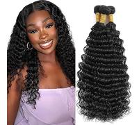 Shoaiye Extensiones de cabello humano de onda profunda, extensiones de pelo humano sin procesar, Remy real, tejido humano, 3 extensiones, doble trama #1B, color negro natural para mujer de 45,6 cm