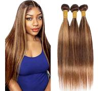 Shoaiye Extensiones de cabello humano liso de pelo humano sin procesar Remy real extensiones de tejido humano doble trama P4/27, rubio 61 cm, 61 cm, 61 cm