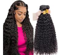 Shoaiye Extensiones de cabello humano ondulado en agua, mechones de pelo humano sin procesar, extensiones de tejido humano Remy, doble trama, color #1B, negro natural, 71,12 cm, 81,28 cm, 81,28 cm