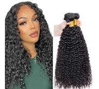 Shoaiye Extensiones de cabello humano ondulado en agua, mechones de pelo humano sin procesar, extensiones de pelo Remy auténtico, doble trama humana, tejido natural negro, 66 cm, 71 cm